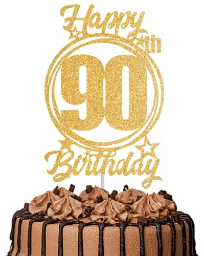 1Pc Happy 90th Birthday Cake Topper – Gold Glitter “Cheers to 90 Years” Decoration | 90 & Fabulous Cake Topper for Women Men | Birthday Party or Anniversary Cake Decor Supplies