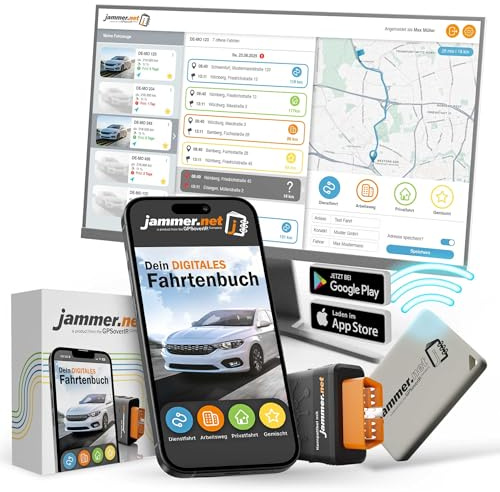 Jammer.net - Digitales Fahrtenbuch, finanzamtkonform: GPSauge OBD-Stecker, inkl. Jahreslizenz, 3 Tag's, Portalzugang am PC & mobiler App. Für alle Fahrzeuge geeignet. Kein Vertrag!