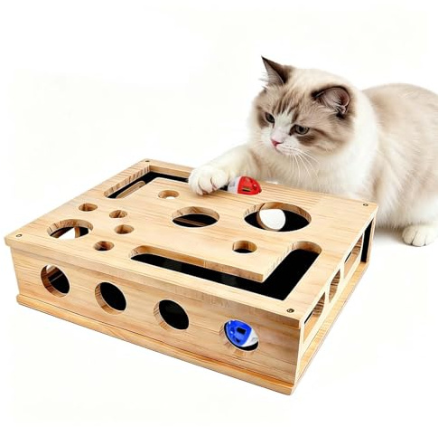 Cat Nail File & Scratch Puzzle Enrichment Box, Interactive Cat Puzzle Toy | Cat Nail File Scratch Enrichment Box with Bell Mint Balls, Wooden Toy Boxs Sandpaper Inside for Indoor Cats Scratching