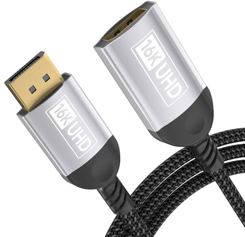 16K Displayport Verlängerung 2.1,DP kabel 1M 16K@60Hz 10K@60Hz 8K@120Hz 4K@240Hz 144Hz,DP kabel 80Gbps mit HDR,FreeSync,G-Sync,DSC 1.2a,HDCP 2.2 kompatibel mit PC,HDTV,Gaming Monitor ,Laptop,Grafik