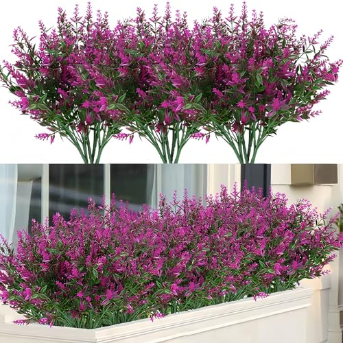 12 pcs Mazzi di Fiori Artificiali Fiori di Lavanda Artificiali da Esterno | Piante Artificiali da Esterno Piante Alle Intemperie per Esterni Balcone Interno, Scatola da Balcone da Giardino(Rosso)