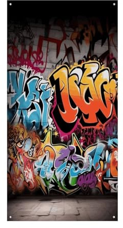 Graffiti-Hip-Hop-Türabdeckung, Banner, dekorativ, Banner zum Aufhängen, Hintergrund für Veranda, Innen- und Außenbereich, Urlaubsdekorationen, 180 x 89 cm