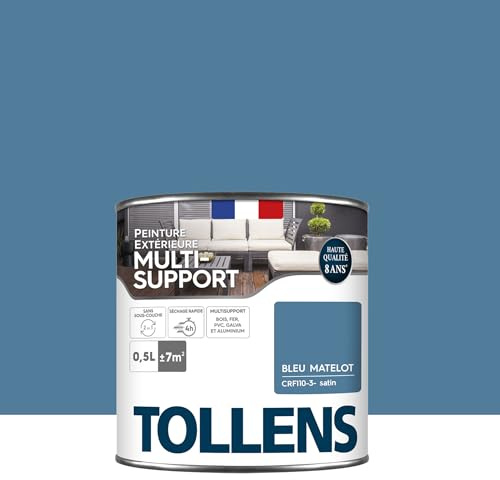 Tollens Peinture extérieure multisupport - Ultra résistante - Haute qualité - Satin - Bleu Matelot - 0,5L = 7m2