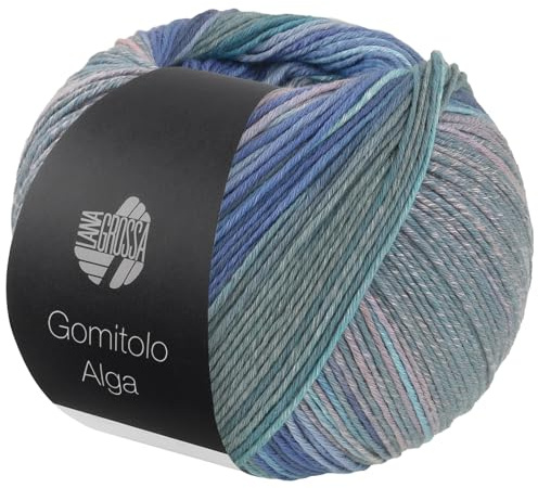 LANA GROSSA Gomitolo Alga | Baumwollmischgarn mit Bambus & Seacell-Fasern in einem mehrfarbigen, bunten Streifenverlauf | 100g Wolle zum Stricken & Häkeln | 280m Garn FB 2024