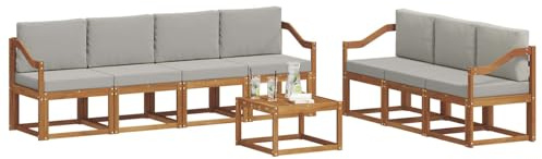 vidaXL Outdoor-Sofagarnitur mit Kissen 8 pcs Natürlich und Hellgrau, Modernes Outdoor-Sofa, Garten-Ecksofa, Langlebige Lounge für die Terrasse, Komfort-Set zum Entspannen