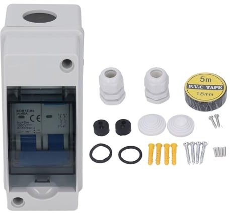 Aurikall Systèmes de Panneaux solaires photovoltaïques connectés au réseau et Hors réseau – Disjoncteur Miniature 40 A 1000 V avec boîtier de Distribution IP65 et Couvercle Transparent
