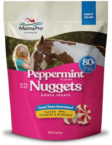 Manna Pro Bite-Size Nuggets Horse Treats, Peppermint Flavor, Tasty Horse Training Treats and Rewards, Small, Easy-to-Chew Equine Treats, Ideal for All Breeds and Ages, 1 lb Resealable Bag