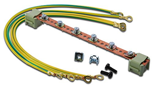 DIGITUS Potentialausgleichsschiene - 220 mm Länge - für 19 Netzwerk- & Serverschränke von DIGITUS - 6 Verbindungspunkte - inkl. 4x Erdungskabel - Kupfer