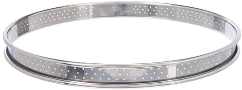 De Buyer - Cercle à tarte rond en inox perforé et bord roulé - 22 x 2 cm - Technologie AIR SYSTEM, Micro-Perforations pour Cuisson Rapide et Homogène, Résultat Croustillant et Savoureux