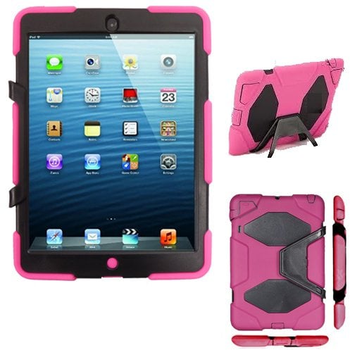 TECHGEAR G-SHOCK Case for iPad Mini 3, Mini 2, Mini 1 - Tough Rugged Heavy Duty Armour Shock Proof Long Survival Protective Case with Detachable Stand - Kids Work School Builders Case (Pink)
