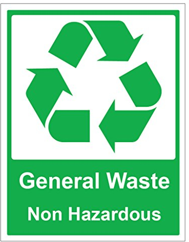 Pack Of 2 General Waste Notice Self Adhesive Stickers Safety Signs Business 165 by 127mm Each