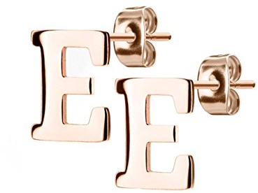 beyoutifulthings 1 Paar Ohr-stecker BUCHSTABE E INITIALEN Ohringe Ohr-ringe Schmuck Set Edelstahl Roségold
