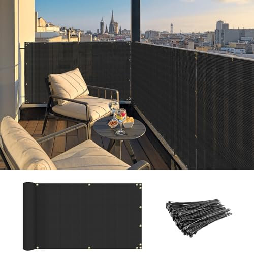 Coarbor 3'x25' Privacy Fence Screen Mesh for Balcony, Porch, Deck, Patio - Black, 160GSM, Up to 90% Blockage