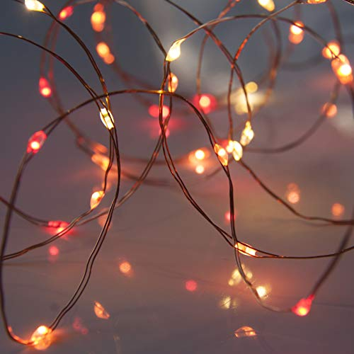 Qbis Battery Powered Christmas Lights with 6hr Timer Mode, 40 LED Battery Fairy Lights, Red, Orange and Yellow Battery Christmas Battery Powered Wire Lights (40 Sunset)