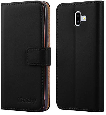 iCatchy For Samsung Galaxy J6+ Leather Wallet Flip Book Stand View Card Holder for Samsung Galaxy J6 Plus Case (Black)
