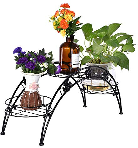 lyrlody Scala Portavasi in Ferro Espositore Supporto per Fiori scaffalatura Scaffale Porta-Fiori da Interno e per Giardino Esterno,Patio, Balcone, Cortile, Ufficio,68 x26 x32cm (Nero)