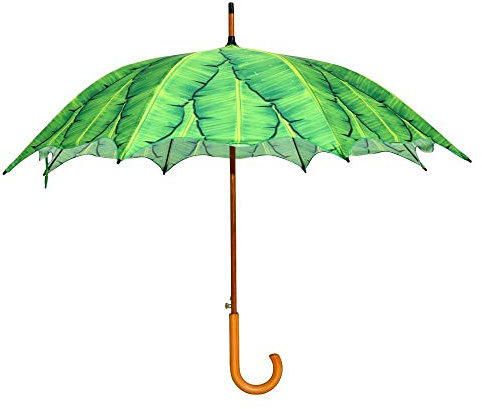 Rivanto Esschert Design Regenschirm Bananenblätter aus, Ø 104 x 87,9 cm, hängende Bananenblätter Optik, Holz Optik Griff