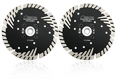 SHDIATOOL Diamant-Trennscheibe 2 Stücke 125mm x M14 mit Turbo schrägen Schutzzähnen für Beton Backstein Fliese Granit Marmor Mauerwerk