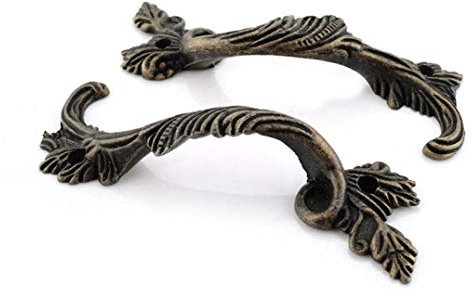 2ST Antike Möbelgriffe Blätter Gestreifte geschnitzte Handgriff-Fach Türgriffe Box Cabinet Pulls Schrank