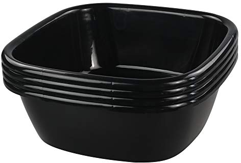 Yarebest 4-Pack Black Square Plastic Washing up Bowls, Kitchen Sink Bowl Basin