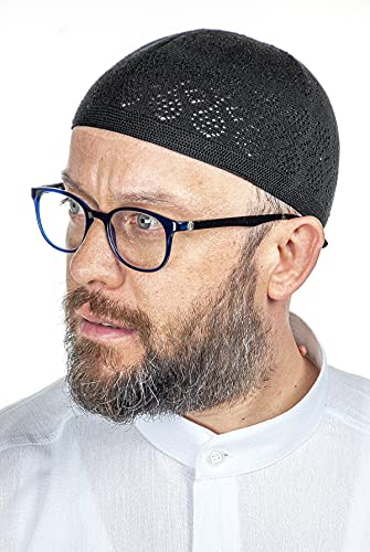 ihvan online Türkische muslimische Knicken Kufi-Hüte für Männer, Taqiya, Takke, Peci, islamische Mützen, islamische Geschenke, Standart-Größe, schwarz