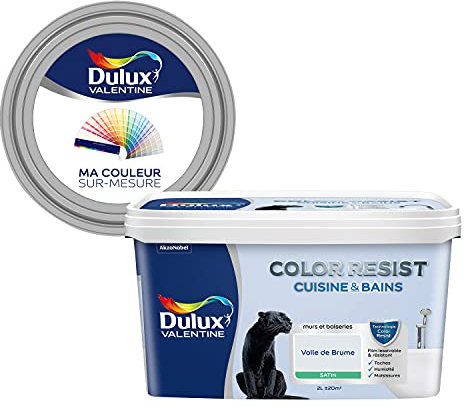 Ma Couleur Sur-Mesure par Dulux Valentine – Peinture Intérieure Murs, Plafonds, Boiseries - Palette Sens, Cuisine & Bain Satin, Voile de Brume, 2 L
