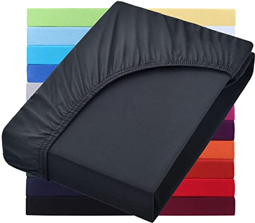 NatureMark Basic Boxspringbett & Wasserbett Spannbettlaken 200 x 220 cm - 40 cm Steghöhe - 200x220cm Spannbetttuch - 100% Baumwolle, Schwarz
