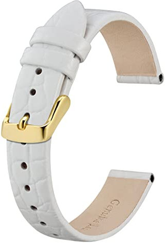 BISONSTRAP Leather Watch Straps, Soft Replacement Bands with Polished Buckle,8mm, White with Gold Buckle