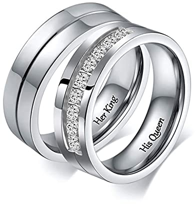 Beydodo Freundschaftsringe Paar Edelstahl, Silber Ringe Set His Queen Her King 6MM mit Zirkonia Bandringe Damen Gr.65 (20.7)+Herren Gr.67 (21.3), Partnerringe für 2 Personalisiert