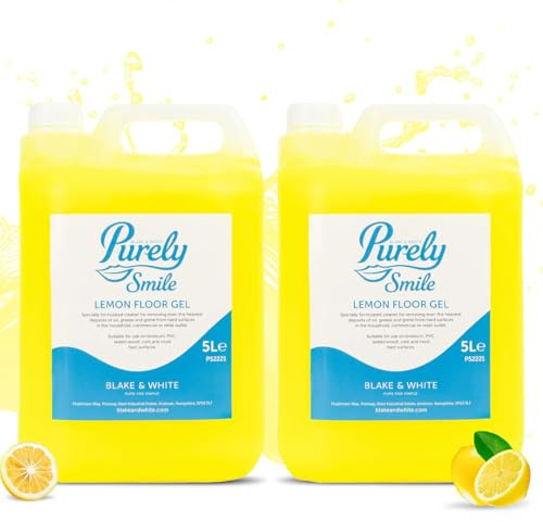 Blake & White Purely Smile Lemon Floor Gel 5L - Powerful Floor Cleaner Liquid for Tiles & Hard Surfaces - Removes Oil, Grease & Grime Deposits - Suitable for Linoleum, PVC & Sealed Wood (Pack of 2)