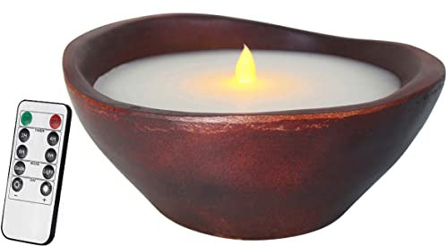 CVHOMEDECO. Vela LED sin llama con forma de cuenco de madera de granja, cera real en cuenco de madera rústica, decoración de velas parpadeantes con control remoto, 8.5 x 8.25 pulgadas