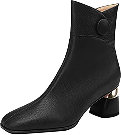 Stivali Donna Stivaletti Autunno E Inverno Moda Colore Solido Semplice Confortevole Punta Quadrata Tacco Spesso Cerniera Posteriore (39,G)