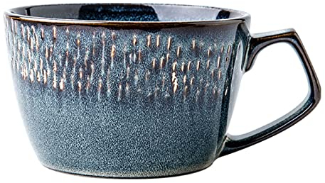 BOSUGE Suppentassen, 500 ml Vintage Kaffeetasse aus Keramik, Suppentasse mit Henkel, kleine Frühstücksschale for Eiscreme, Dessert-blau-13,5 x 11,5 x 9 cm