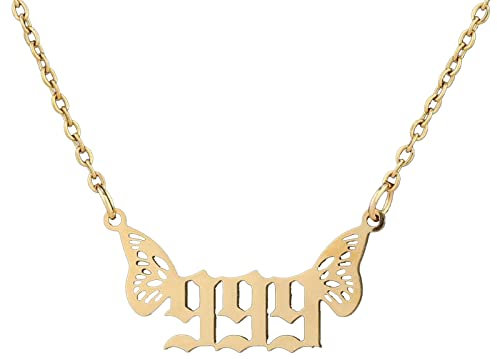 Schmuck Edelstahl Frauen Luxus Engel Nummer Anh鋘ger Halskette 000 999 Schmetterling Ketten 60 Cm