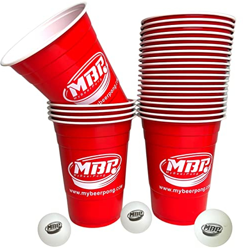 Bierpong Becher Set | 50 Rote Bierpong Becher 16 oz (473ml) + 6 Ping Pong Bälle | Original Bierpong Becher aus den USA | für Geburtstag, Festival & Hochzeit