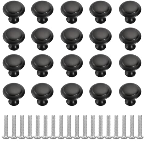 BigCheer 20 Stück Schranktürknöpfe, Matt-Schwarz Schubladenknopf, Schubladengriffe, Möbelgriff, Kommodenknöpfe Rundes Spitzes 27mm Knauf, für Schrank Schublade Küche