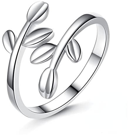 Damen Sterling Silber offener Ring, Blatt Olivenzweig Ring, Girly Ring