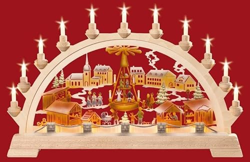 Taulin Schwibbogen Weihnachtsmarkt mit Pyramide farbig