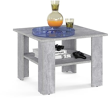 KOMTO Couchtisch Beton Vienna - Wohnzimmertisch Modern Couchtisch Holz Beistelltisch 60x60 Coffee Table Tisch Wohnzimmer Sofatisch Stubentisch