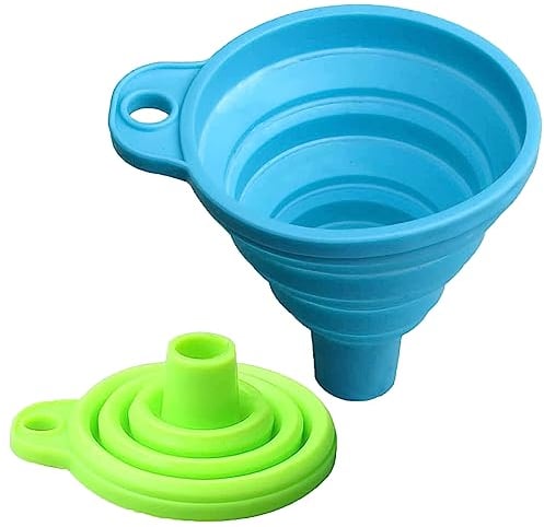KINDOYO Set of 2 Foldable Funnel - Soft Silicone Gel Funnel Collapsible Funnel Cooking Kitchen Accessories Gadgets (Blue + Green)