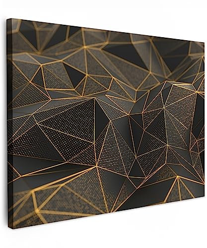 MuchoWow© Impression sur Toile Peinture 70x50 cm Tableau Mural Decoration Salon Reproductions de Tableaux Murale Moderne Abstrait - Or - 3D - Luxe - Art