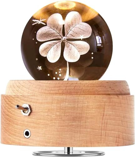 BIAOQINBO Kristallkugel Spieluhr, 360° Rotierende Hölzerne Spieluhr mit Licht, Beleuchtete Projektionsfunktion, Geschenk für Weihnachten, Erntedankfest Geburtstag Valentinstag Muttertag