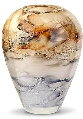 Terroso - Vase - Verre Couleur Sable soufflé à la Bouche - Aspect Luxueux, élégant et stylé - 27 cm de Haut - Aspect marbre - Vase à Fleurs