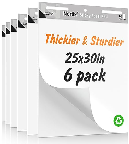 Nortix Flipchart-Papier, klebrige Staffelei-Blöcke, Diagrammpapier für Lehrer, verbesserter Doppelzweck für Flipchart und trocken abwischbares Board, Srong selbstklebend & blutbeständig, 63,5 x 76,2