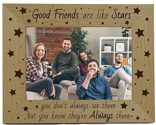 CREATCABIN 4x6 Holz-Bilderrahmen,Fotorahmen,Display,Holz-Tischplatte,Postkartenrahmen Aufhängen,Wandgalerie,Geburtstag,Abschlussgeschenke,Freunde,Weihnachten,Zuhause,Gute Freunde Sind Wie Sterne