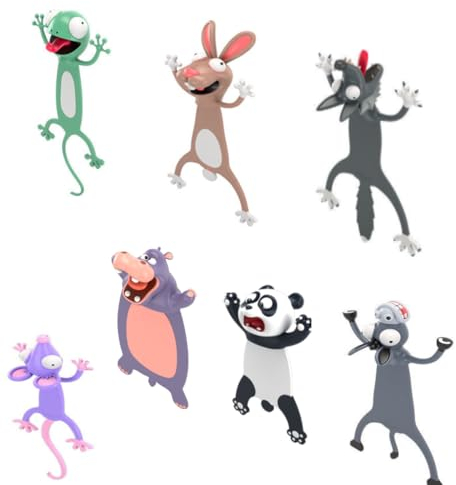7 Stück 3D-Cartoon-Tier-Lesezeichen, 3D-Stereo, verrückte Tier-Lesezeichen, niedliche gequetschte Tiere, Lesezeichen Schreibwaren für Kinder, Studenten und Buchliebhaber, Lesegeschenke, Partygeschenke