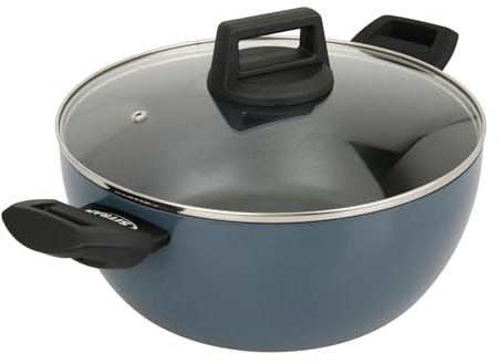 Sitram 715448 Faitout Aluminium recyclé RAVIVE Ø 26 cm H 11 cm Revêtement intérieur Whitford Xylan 2 couches sans PFOA - Coloris Bleu - Avec couvercle vapeur en verre - Tous feux dont induction