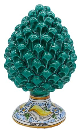 SICILIA BEDDA CAPACI Sizilianischer Tannenzapfen aus Caltagirone, H ca. 20/22 cm. (1 Stück) Immersions-Grünspanfarbe mit zufälligem Dekorationsstie