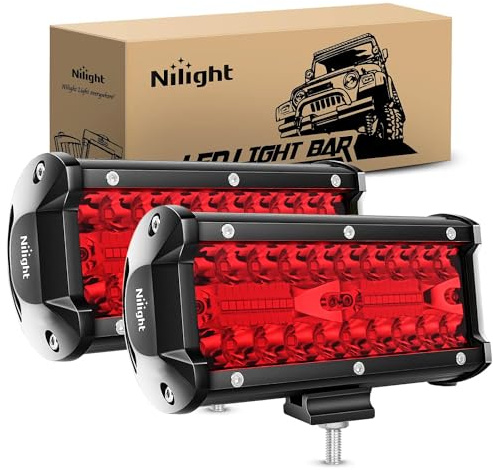 Nilight LED-Scheinwerfer, 18 cm, Rot, dreireihig, 2 Stück, 120 W, Flutlicht, Kombi, Fahren, Nebelscheinwerfer, Angeln, Jagd, Notfall, Sicherheitssignal, Deck, Anhänger, Lichter für UTV, Pickup, Van