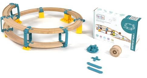 Yamba Holzeisenbahn Adapter Set Helix 1 - Adapter Steine kompatibel für Brio®-Schienen und Duplo®-Bausteine - Swiss Made Schienen Zubehör für alle gängigen Holzeisenbahnen und Klemmbausteine